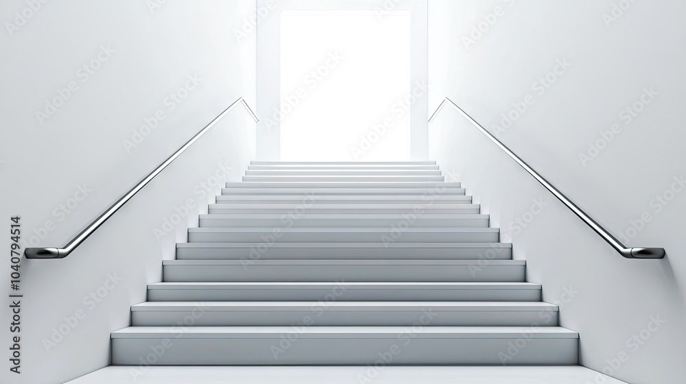 Striking White Staircase with Bright Perspective Striking White Staircase with Bright Perspective