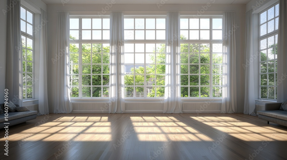 Fototapeta premium Spacious Artistic Living Room with Abundant Natural Light