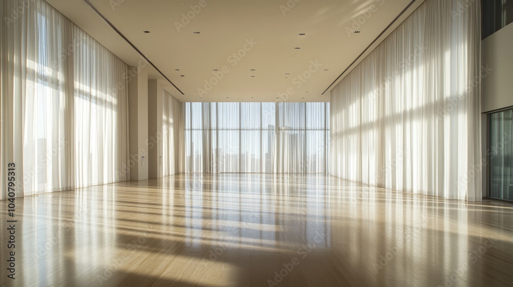 Bright and Empty Contemporary Room with Curtains