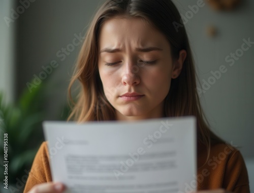 Bad news concept young caucasian man reading letter with sad expression