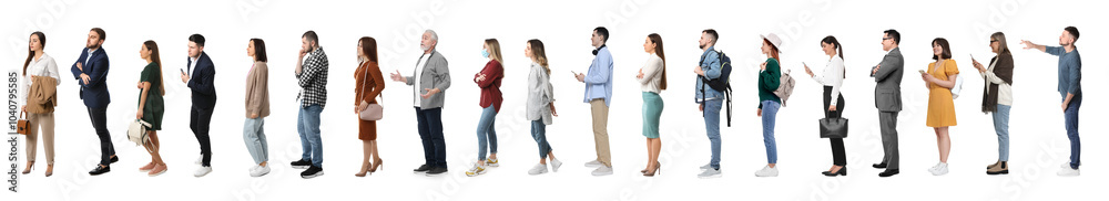 Queue of many people on white background Queue of many people on white background