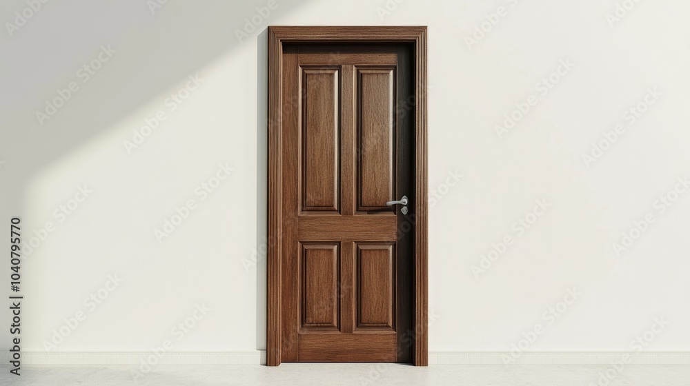 Realistic Closed Wooden Door in Bright Interior Realistic Closed Wooden Door in Bright Interior