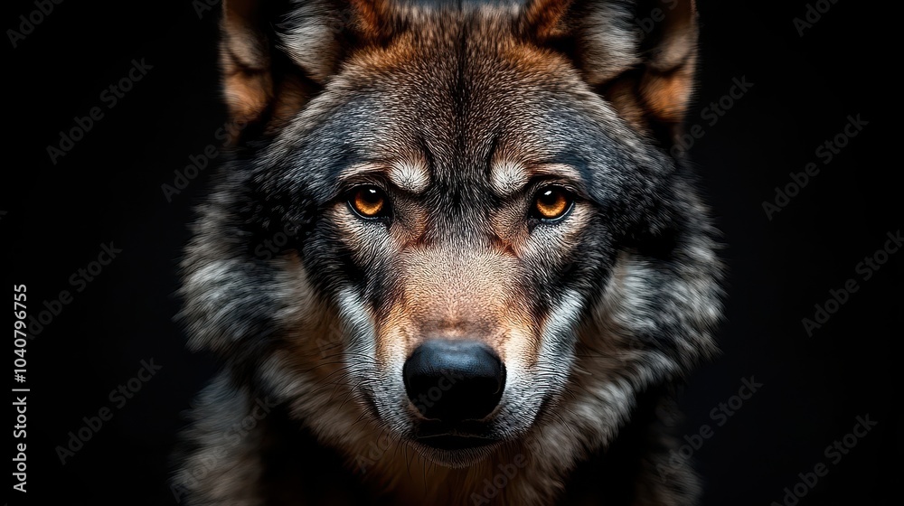 Close-up portrait of a wolf with intense gaze Close-up portrait of a wolf with intense gaze