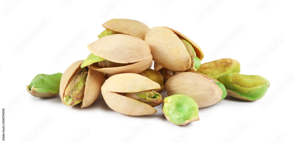 Heap of tasty pistachio nuts isolated on white Heap of tasty pistachio nuts isolated on white