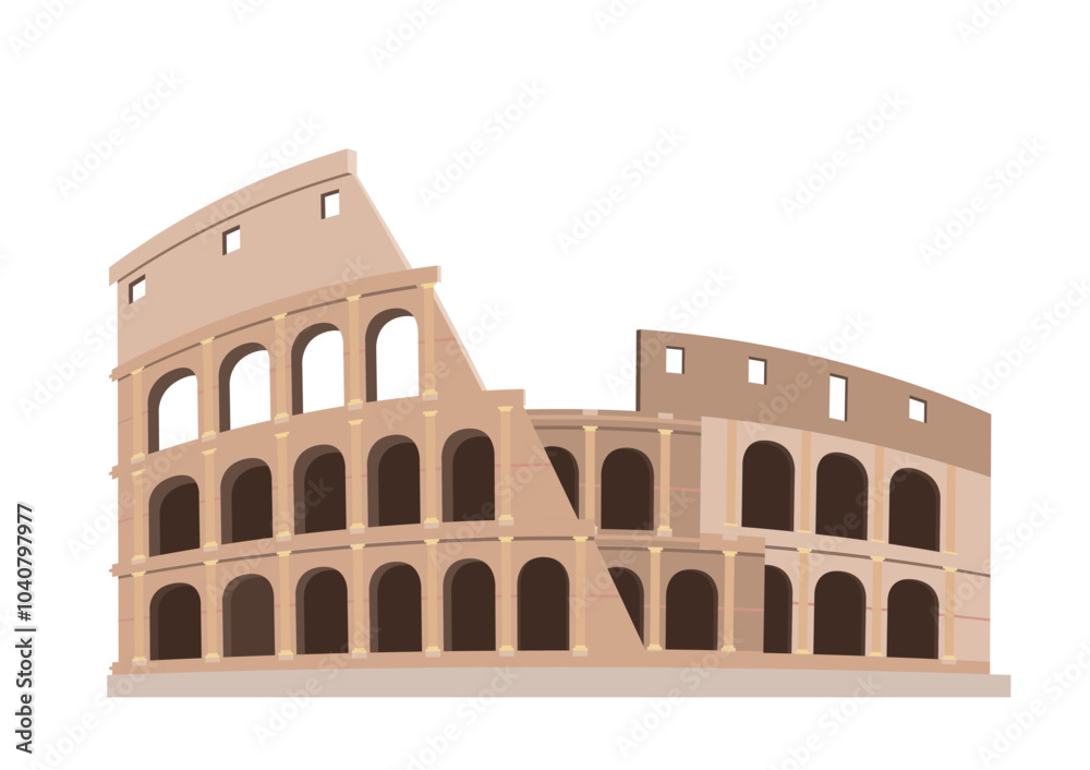 Naklejka premium コロッセオ、コロッセウム神殿のイラスト 世界遺産、観光名所 白背景 ベクターデータ