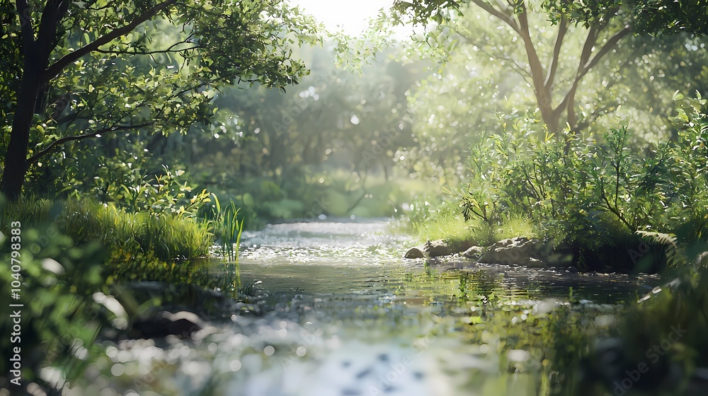 Obraz premium A Tranquil Stream Flowing Through Lush Greenery