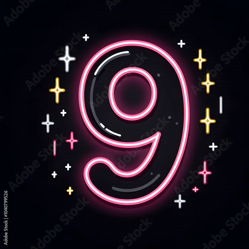 검은 배경, 숫자 "9", 네온사인 (black background, number "9", neon sign)