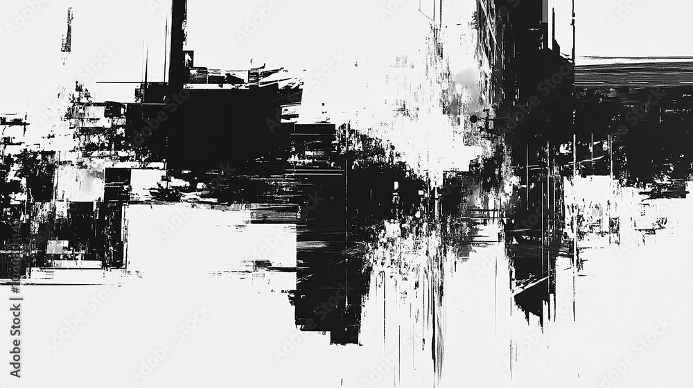 Fototapeta premium Black and White Pixelated Glitch Art