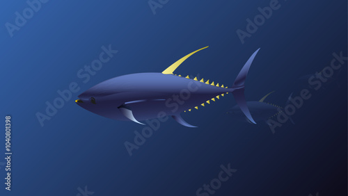 tuna, tuna illustration, blue shark illustration, shark isoled on white, shark in the water