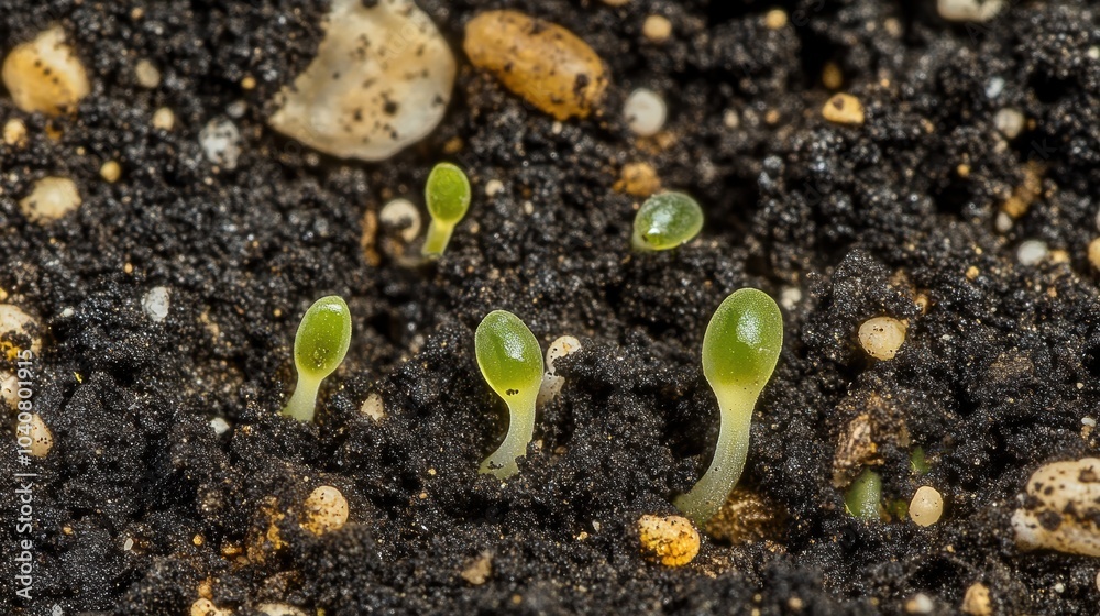 Small Plant Seeds Sprouting in Dark Soil