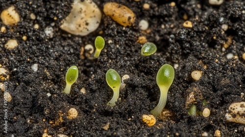 Small Plant Seeds Sprouting in Dark Soil