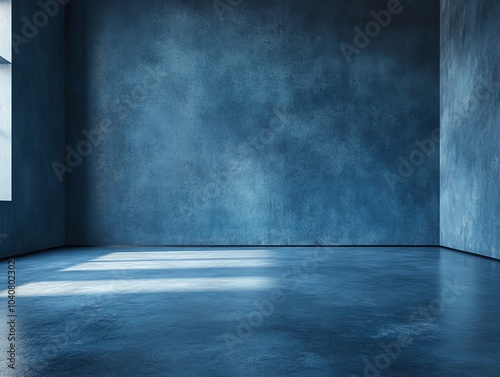 Empty room with blue concrete wall and floor.