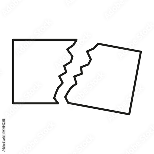 Broken paper sheet. Tear symbol. Cracked document shape. Vector outline.