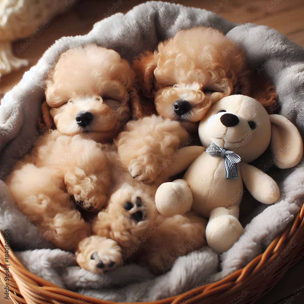 Perro cachorro tierno durmiendo con peluche Perro cachorro tierno durmiendo con peluche