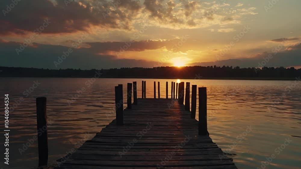 Sunset Over the lake and wooden old pier, high Quality video Sunset Over the lake and wooden old pier, high Quality video