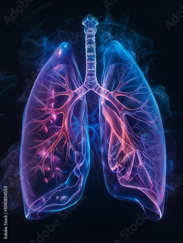 Colorful illustration of human lungs showcasing detailed anatomy and structure. Generative AI