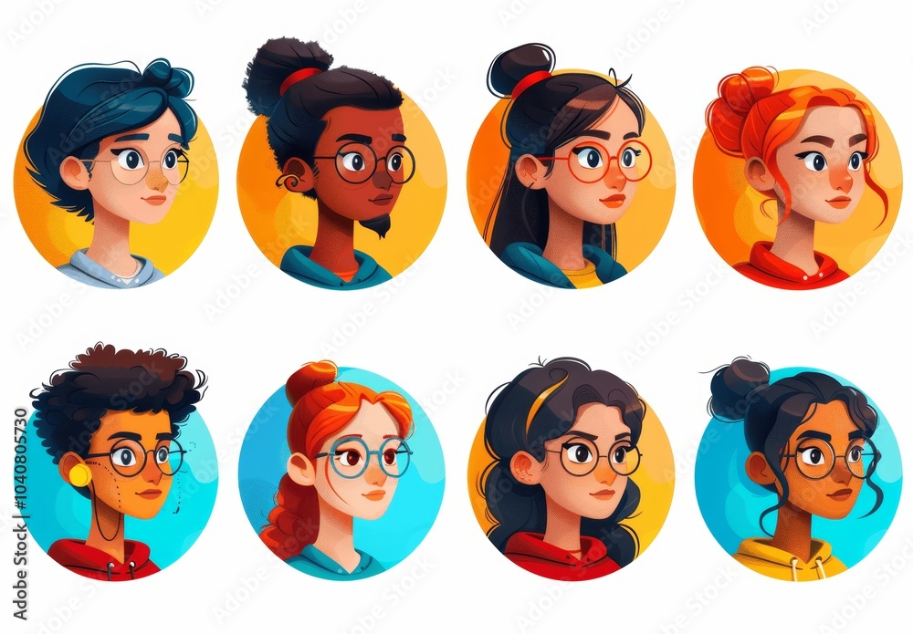 3D cartoon avatars collection - round profile pictures with colorful ...