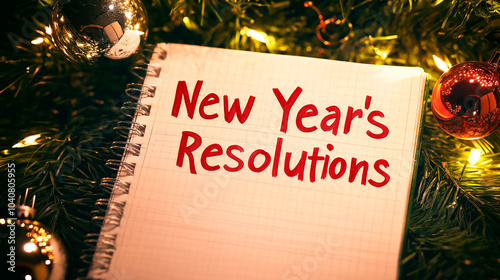 New Year's resolutions in notebooks about Christmas decorations