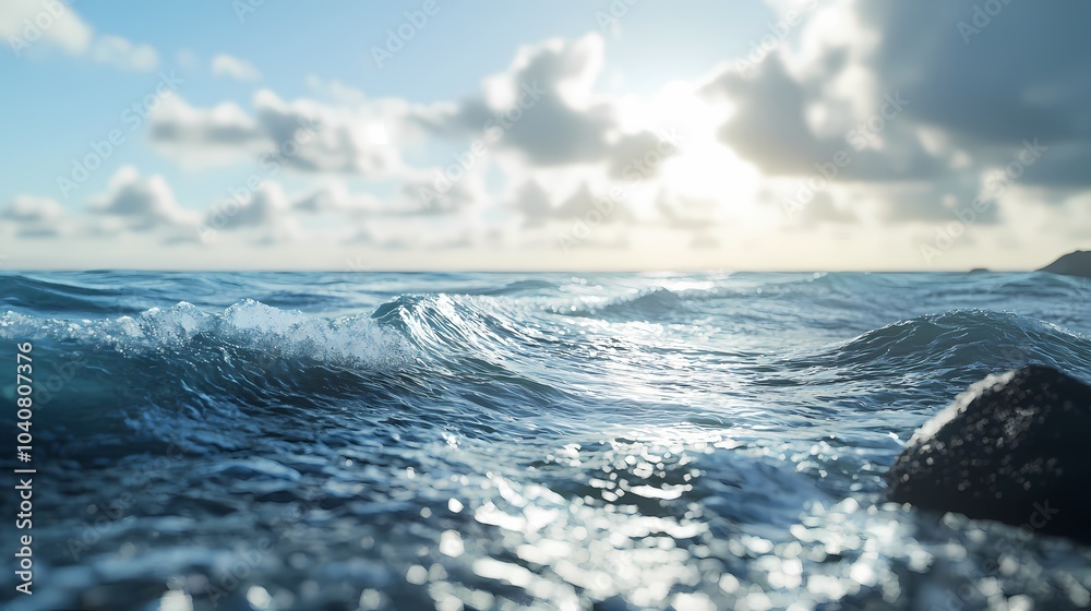 Fototapeta premium Ocean Waves with Sunlight Reflecting on the Water