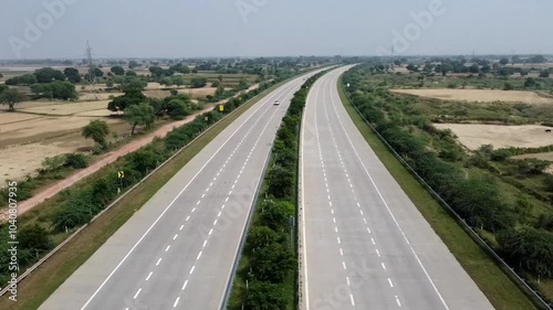 Aerial view of Highway in India showing progress of road infrastructure and development