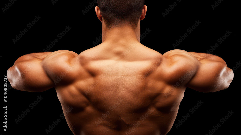 A powerful closeup captures an athletic man flexing, showcasing his strength against a dramatic black backdrop. A powerful closeup captures an athletic man flexing, showcasing his strength against a dramatic black backdrop.