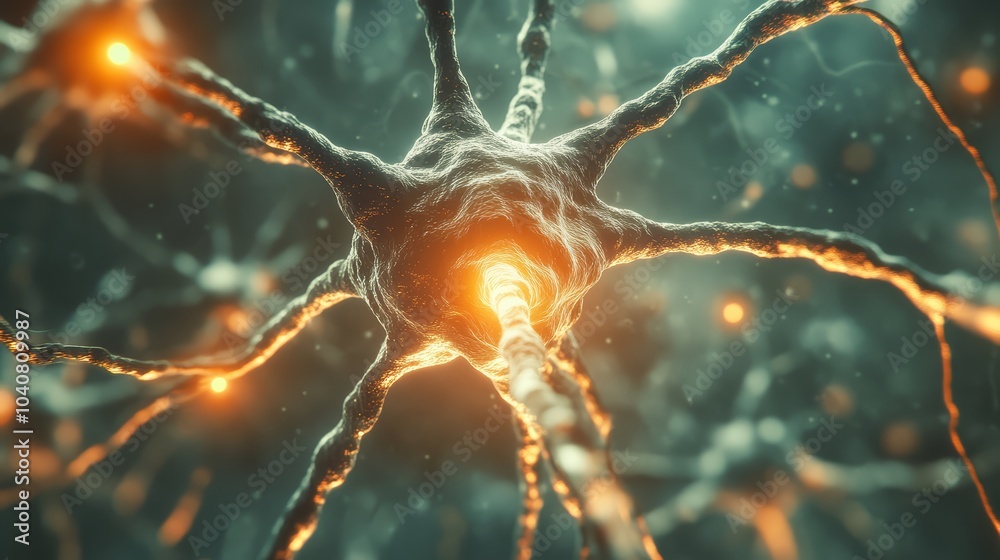 Nerve cells, neuron cell, sending electrical signals in the brain for ...