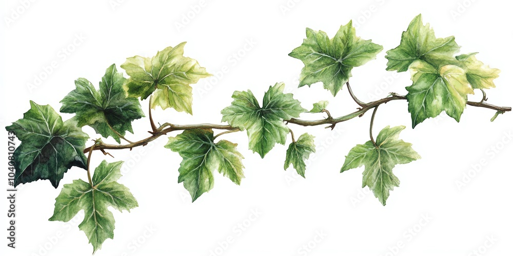 A watercolor illustration of a green ivy vine with leaves. A watercolor illustration of a green ivy vine with leaves.