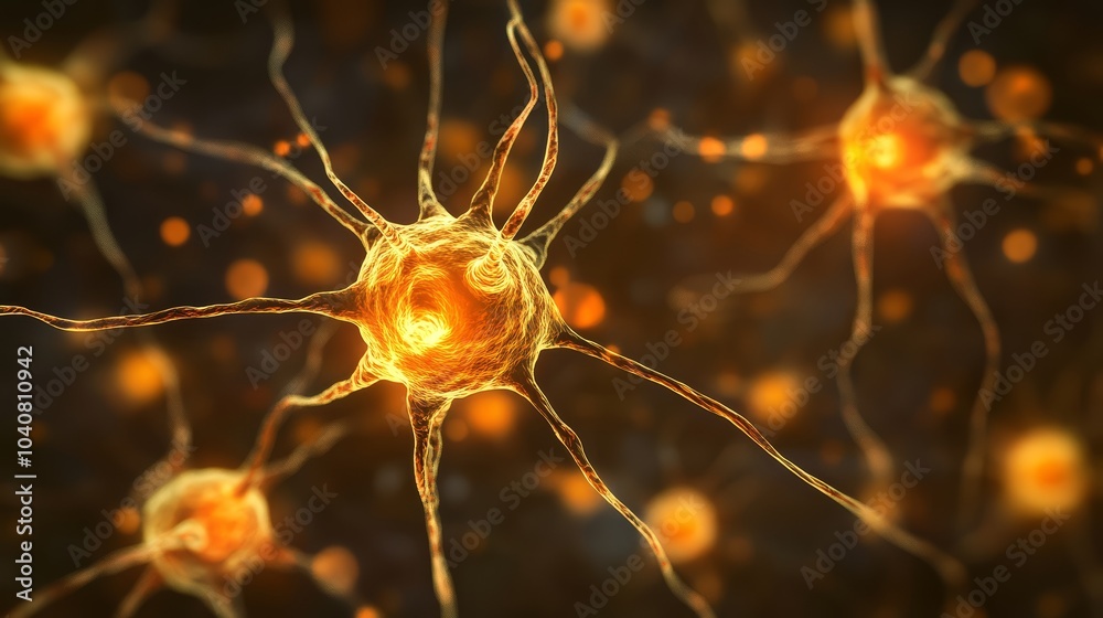 Nerve cells, neuron cell, sending electrical signals in the brain for ...