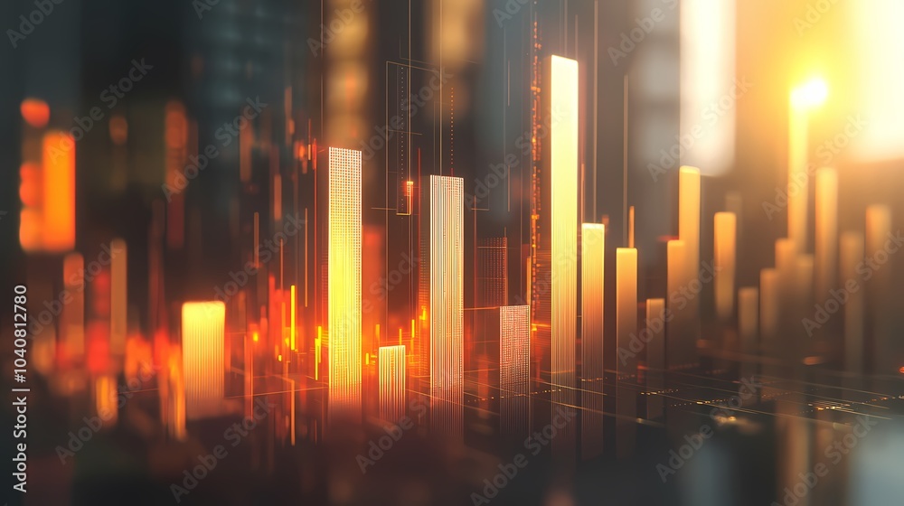 Fototapeta premium Abstract cityscape with glowing skyscrapers and lines