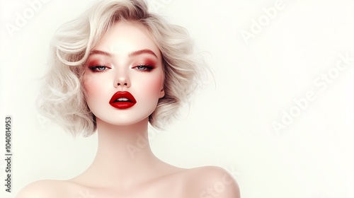 beautiful woman, full body, red lips, fashion wallpaper, isolated white background 