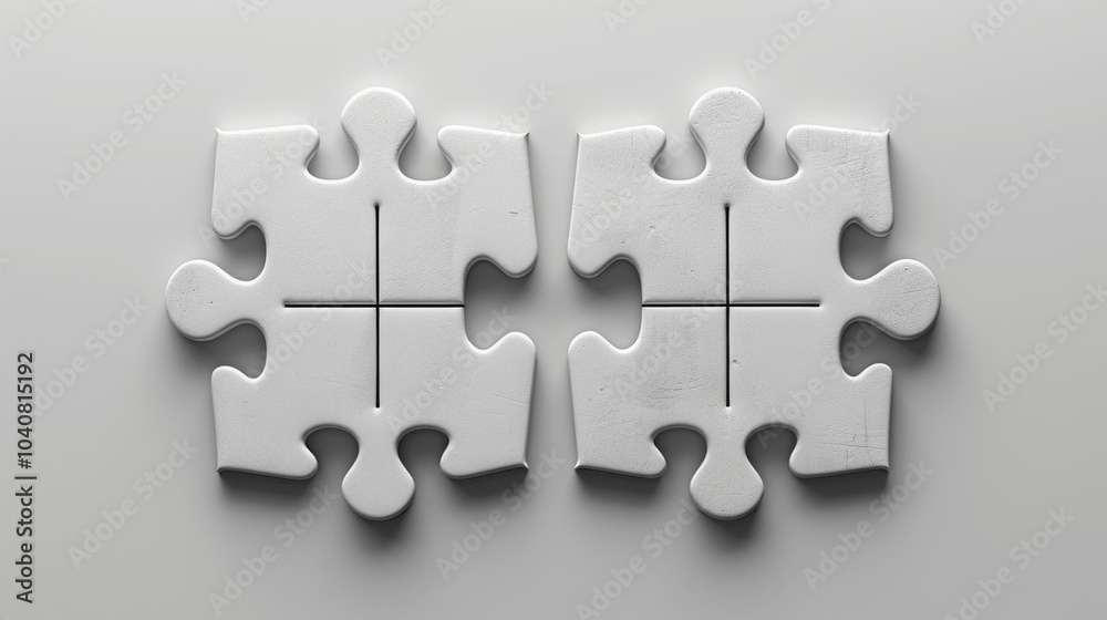 Minimalist white 3D puzzle pieces - clean top view isolated design with soft shadows Minimalist white 3D puzzle pieces - clean top view isolated design with soft shadows