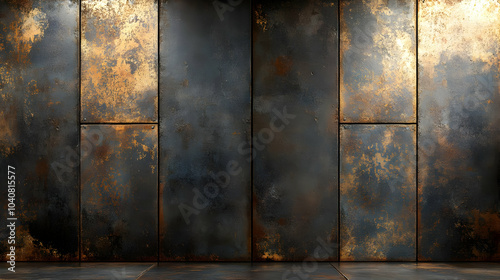 Rustic Metal Wall Background with Golden Accents