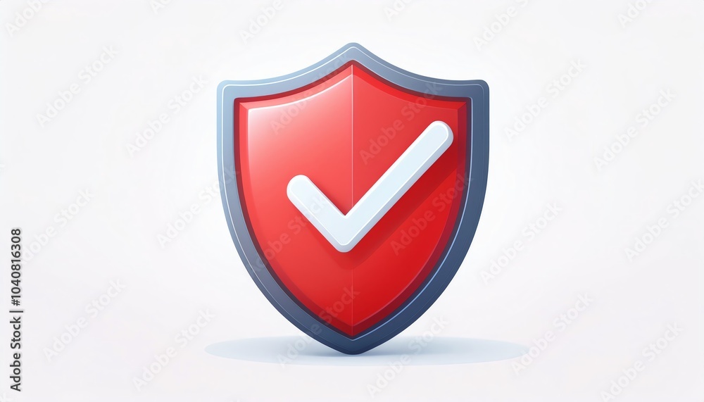A glossy red shield emblem featuring a white check mark, symbolizing security and protection. A glossy red shield emblem featuring a white check mark, symbolizing security and protection.