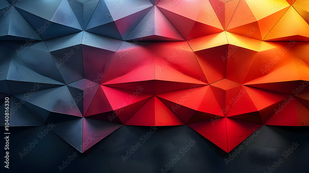 Abstract Background with 3D Polygonal Pattern in Red, Orange, and Blue Abstract Background with 3D Polygonal Pattern in Red, Orange, and Blue