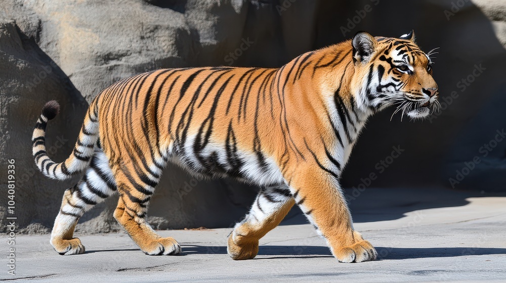 Obraz premium Bengal Tiger Walking in Zoo Habitat