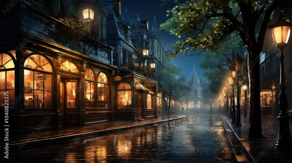 Fototapeta premium Rainy Night in a European City