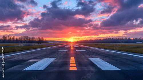 Runway Sunset - Beautiful Sky with Clouds and Colorful Sunset