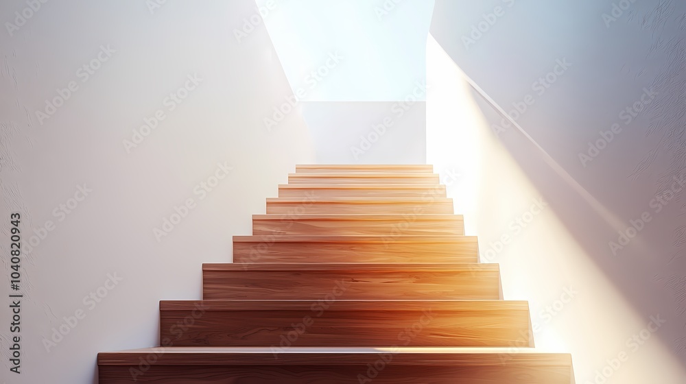 Wooden Staircase Leading Upward Towards Sunlight Wooden Staircase Leading Upward Towards Sunlight