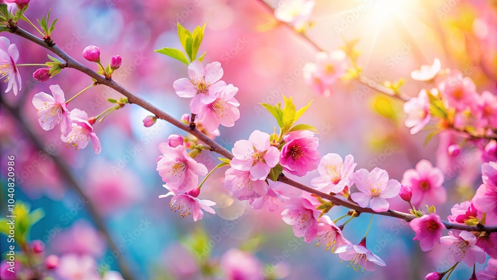 Delicate pink blossoms bathed in soft sunlight, a vibrant display of nature's beauty Delicate pink blossoms bathed in soft sunlight, a vibrant display of nature's beauty