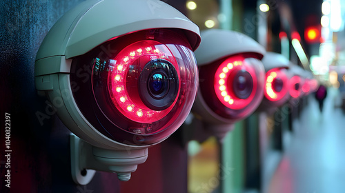 Security Cameras with Red LED Lights - 3D Illustration photo