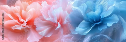 Colorful flowers in pastel colors, with pink and blue petals