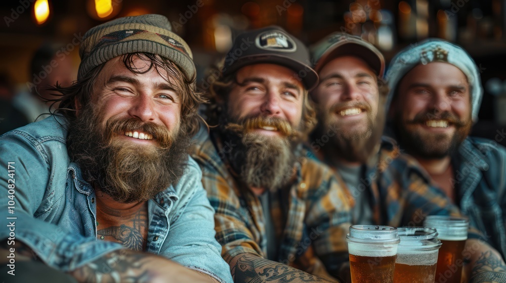 Bearded Buddies: Group of Casual Men Enjoying Fun Times at Home Party Bearded Buddies: Group of Casual Men Enjoying Fun Times at Home Party