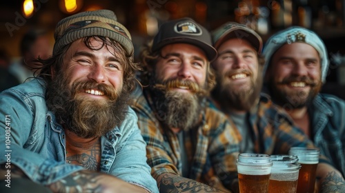 Bearded Buddies: Group of Casual Men Enjoying Fun Times at Home Party