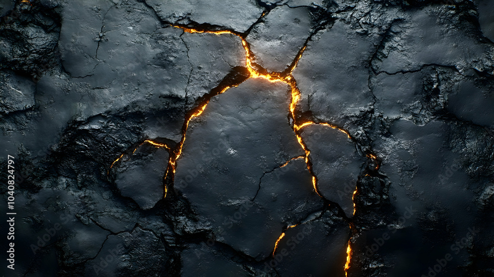 Cracked Black Surface with Glowing Lava Illustration Cracked Black Surface with Glowing Lava Illustration