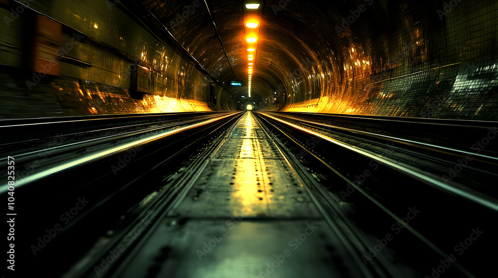 Train Tracks in Tunnel with Light at the End - Photo