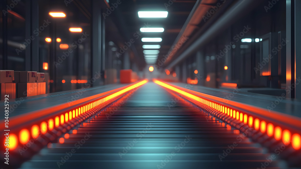 Conveyor Belt with Red Lights 3D Illustration Conveyor Belt with Red Lights 3D Illustration