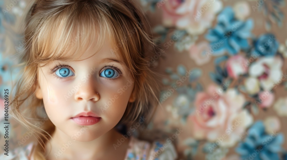 Blue-eyed Little Girl on Floral Background Blue-eyed Little Girl on Floral Background