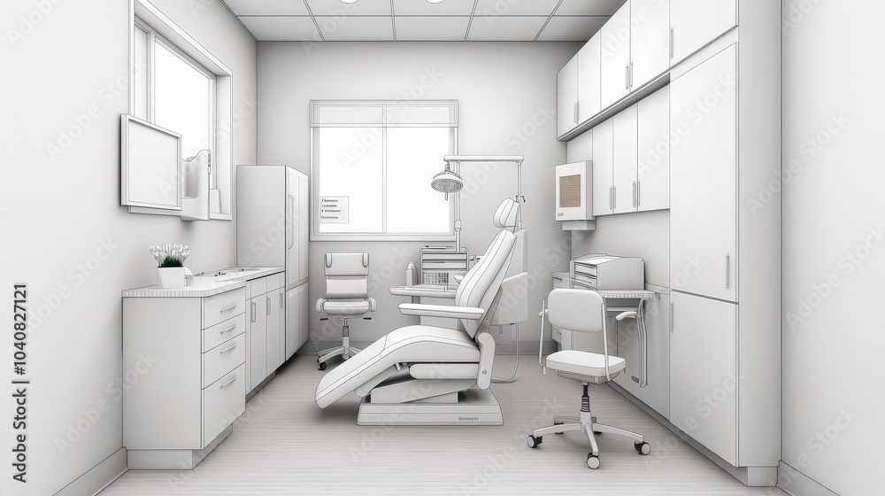 clean and modern clinic office featuring dental chair, cabinets, and medical equipment, all in minimalist design. bright space promotes sense of calm and professionalism clean and modern clinic office featuring dental chair, cabinets, and medical equipment, all in minimalist design. bright space promotes sense of calm and professionalism