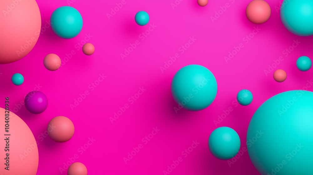 Colorful Spheres on Bright Pink Background Colorful Spheres on Bright Pink Background
