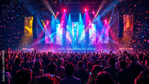 Epic Night of Music: A Lively Crowd in a Stunning Concert Filled with Lights and Colors!